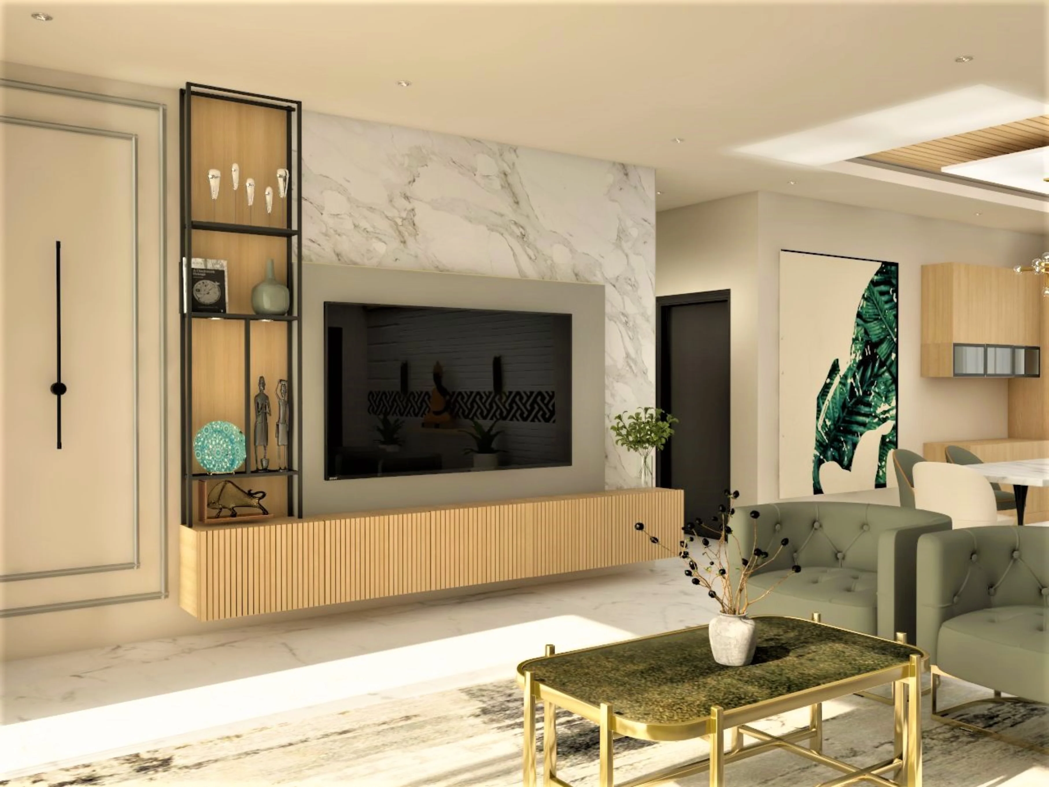 A open kitchen with a Contemporary Interior Design