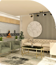 A Luxurious living room with white and olive green interiors