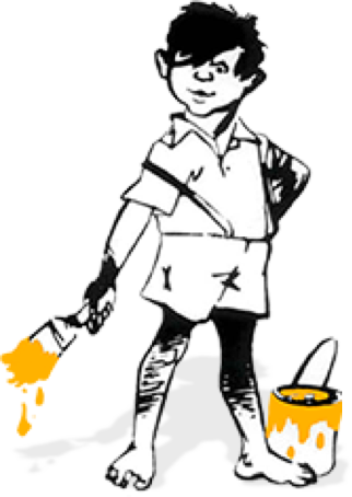 A sketch of a man with a paint brush in his hand
