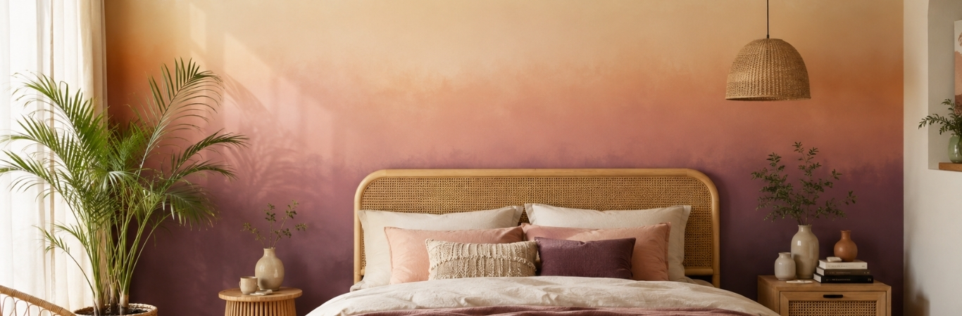 Ombre Wall Colour Combination for a Modern Indian Bedroom
