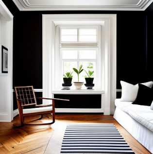 Black and white wall paint design for small living room - Asian Paints