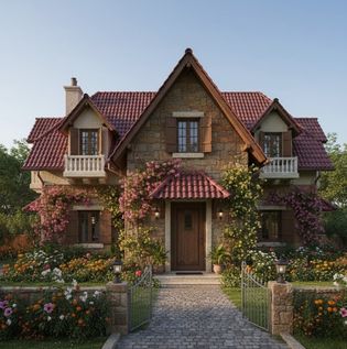 European Cottage Style Front Elevation