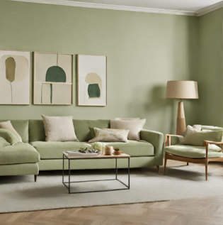 Beige and Light Green Colour Living Room - Asian Paints