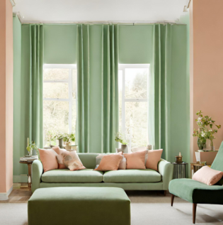 Peach and Light Green Colour Living Room - Asian Paints