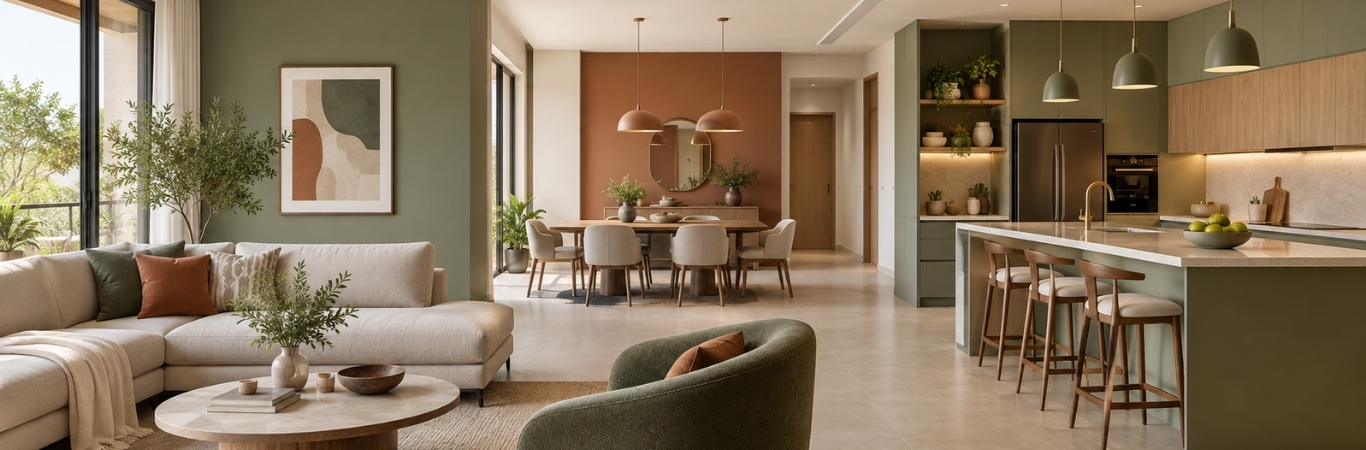 Harmonious Colour Palette for Open-Plan Living, Dining, and Kitchen