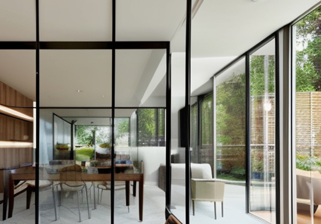 Glass wall between living room & dining room as a partition - Asian Paints