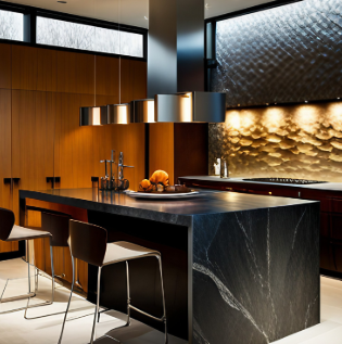 Beautiful All-Stone Wall Texture Kitchen - Asian Paints