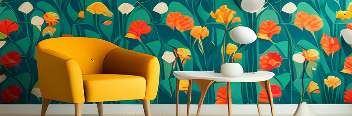 Floral bright wallpaper design for the living room - Asian Paints