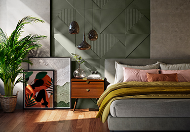 Modern Master Bedroom with Green Accent Wall
