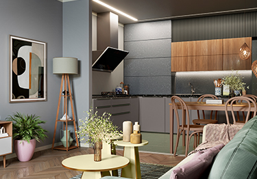 Modular Kitchen Design Idea with Grey Cabinets