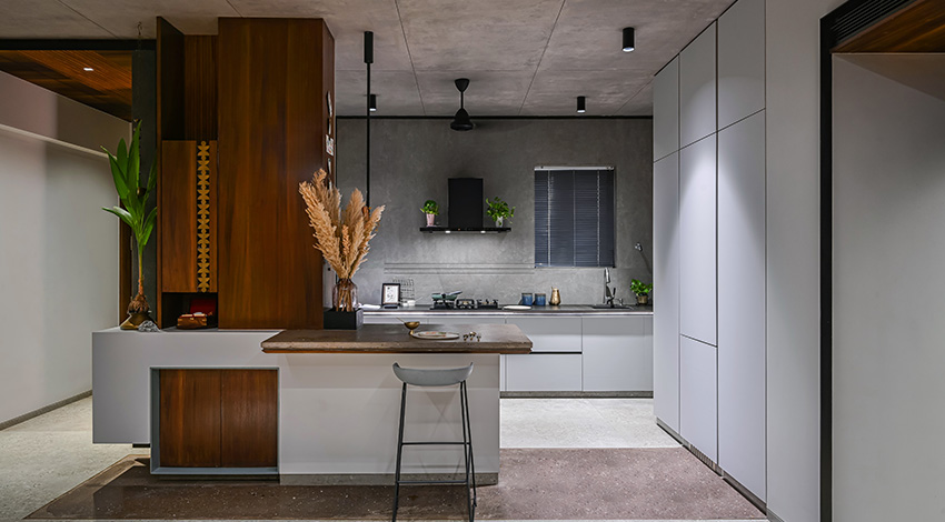 Monochromatic-Kitchen-Design-with-Mute-Shade-Wall