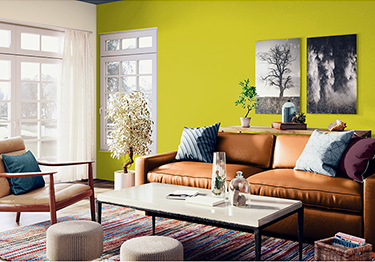 Simple Orange Colour Combination Living Room