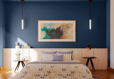 Giant Master Bedroom with Blue Accent Wall&nbsp;
