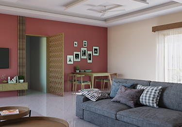 Modern Living Room with Crimson Wall&nbsp;