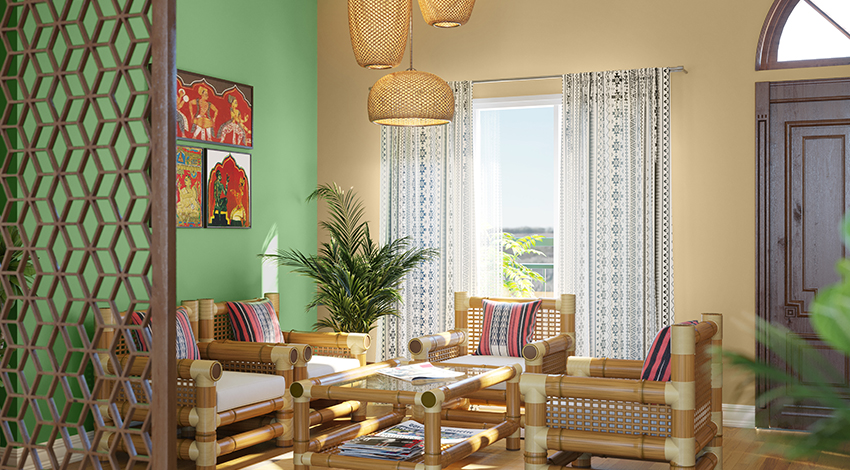 Pastel-parrot-living-room-with-an-open-window