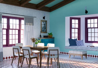 Stylish Dining Area with Mint Walls&nbsp;