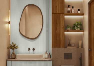 Floating Sink with Wooden Mirror