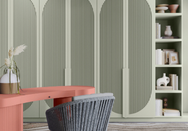 Coral Desk with Green Cabinets