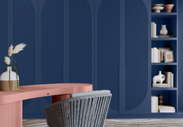 Pink Desk with Blue Wall