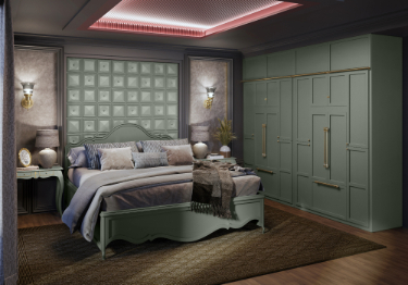 Green Bed with Modern Touches