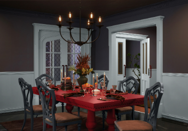 Red Table with Floral Centerpiece