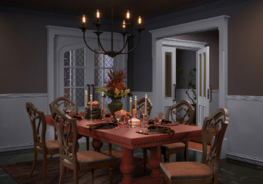 Coral Table with Black Chandelier