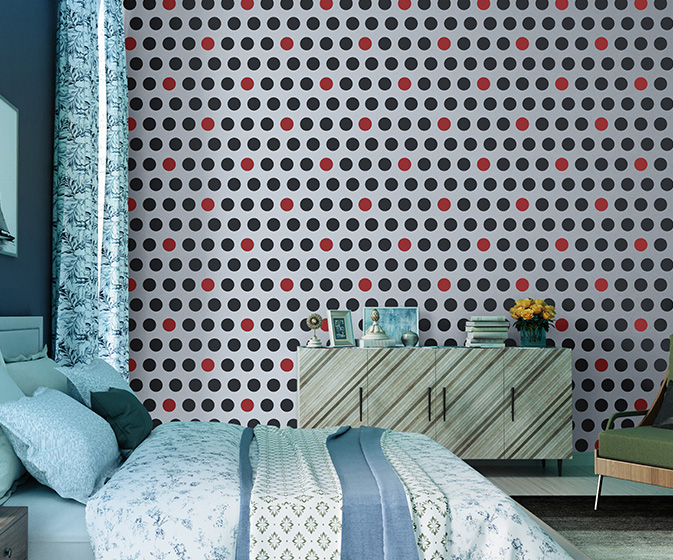 Red wallpaper with white polka dots circle  TenStickers