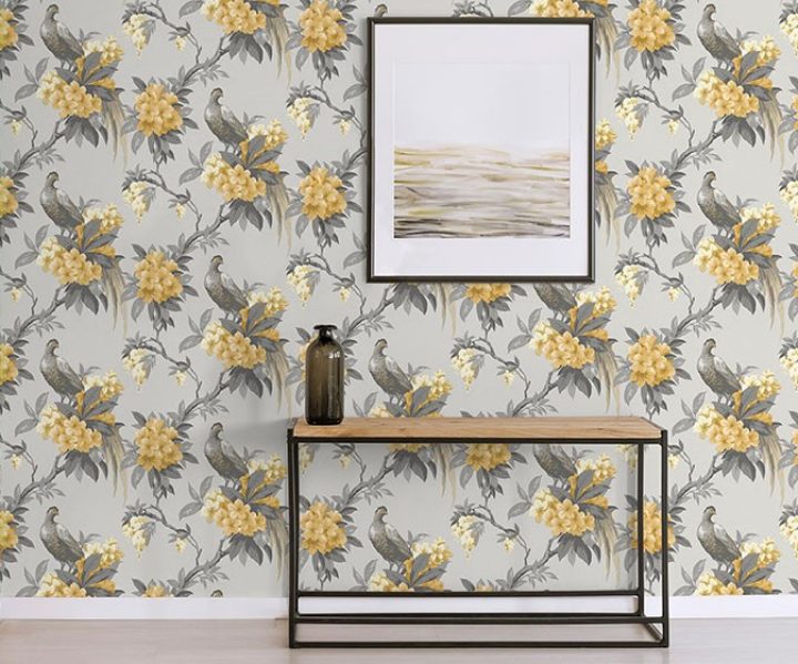 Superfresco Easy Kellie Grey  yellow Foliage Smooth Wallpaper  DIY at BQ
