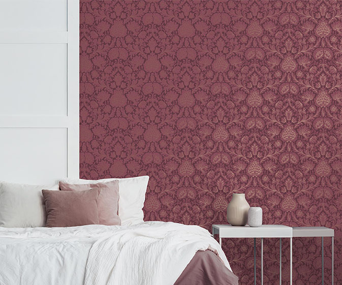 Burgundy leaves and gold dots Nature Wallpaper  TenStickers