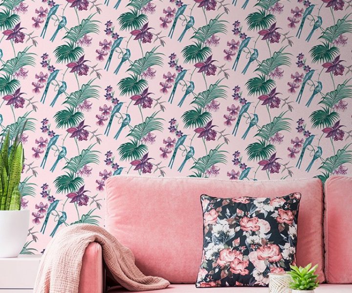VEELIKE Pink Tropical Wallpaper  Veelike