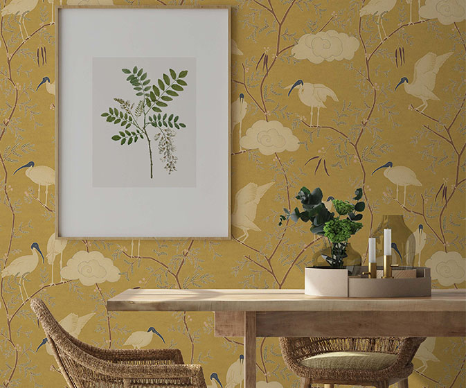 Nal Sarovar - Ibis & Acacia wallcovering from Nilaya by Asian Paints Nal Sarovar - Ibis & Acacia wallcovering from Nilaya by Asian Paints