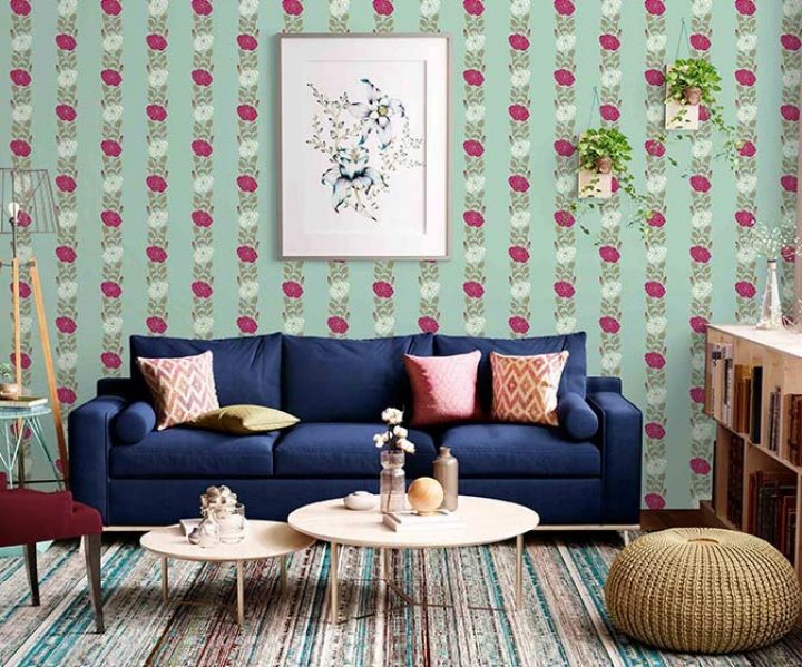 Rosa Bagh Aqua W079w013s75 Wallpaper Design For Walls Asian Paints