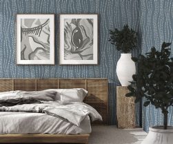 Mockup frame in luxury bedroom interior, loft style, 3d render Mockup frame in luxury bedroom interior, loft style, 3d render
