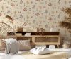 Mock up frame in home interior background, beige room with natural wooden furniture, Scandinavian style, 3d render