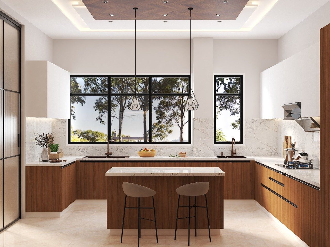 Contemporary U-Shaped Kitchen Design Modern U-shaped kitchen with wooden accents - Beautiful Homes