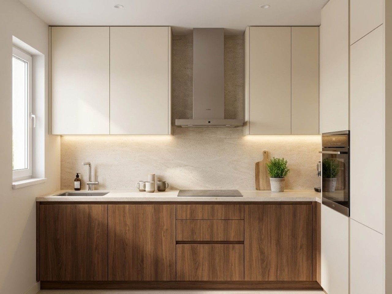 L shaped kitchen with natural light and wood cabinets - Beautiful Homes