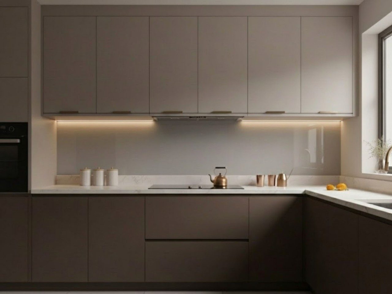 Elegant Kitchen with Sleek Grey Cabinets Modern kitchen with grey cabinets and marble top - Beautiful Homes