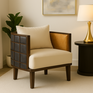 Nixie Accent Chair in Leather & Fabric