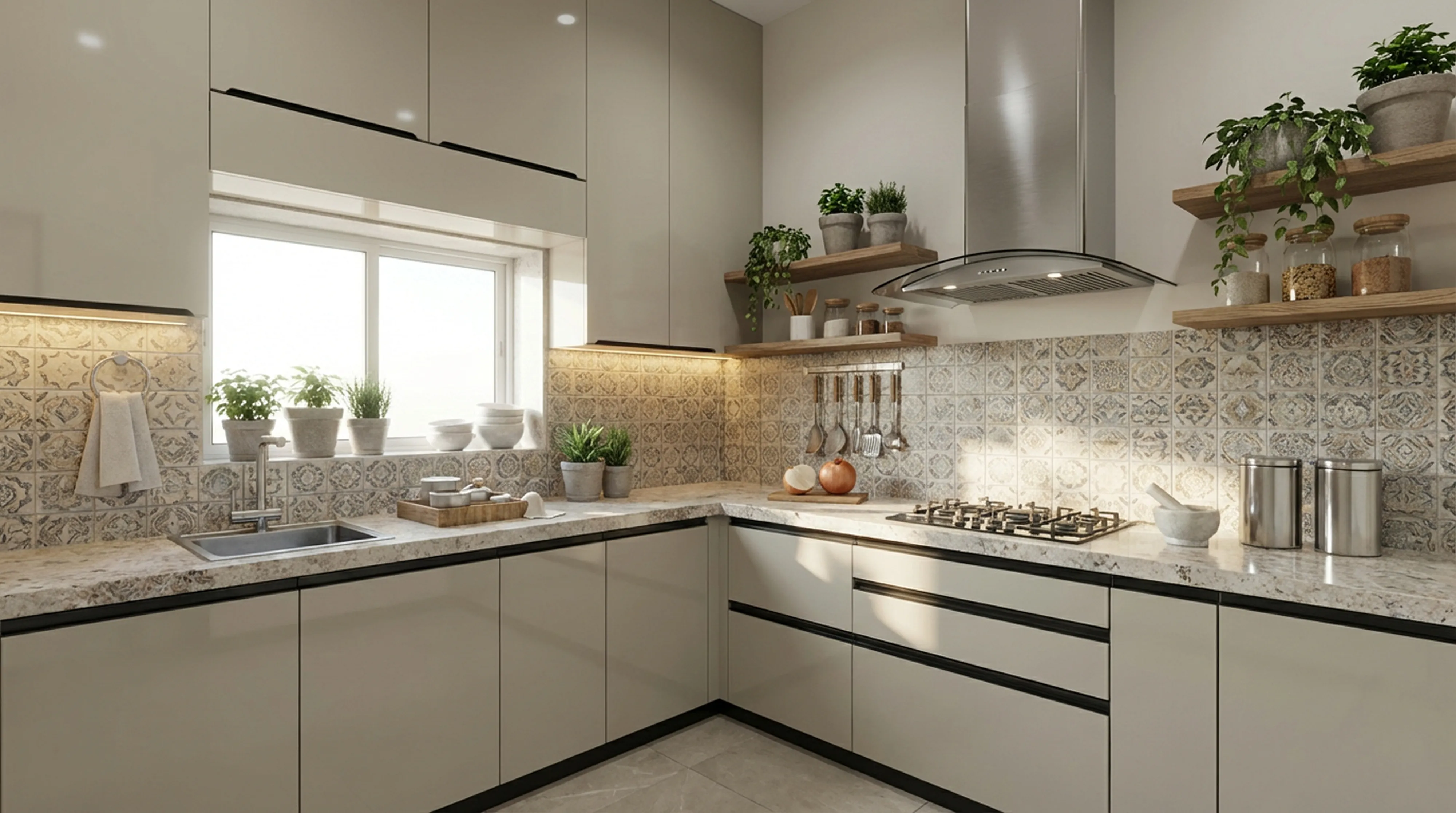 Elegant L-Shaped Kitchen with Matt Grey Cabinets