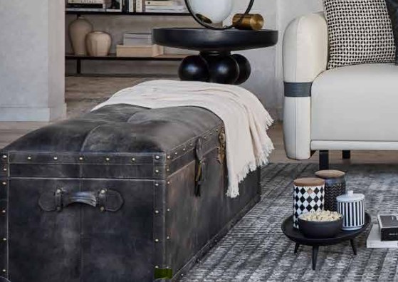 Lissa Ottoman in Leather