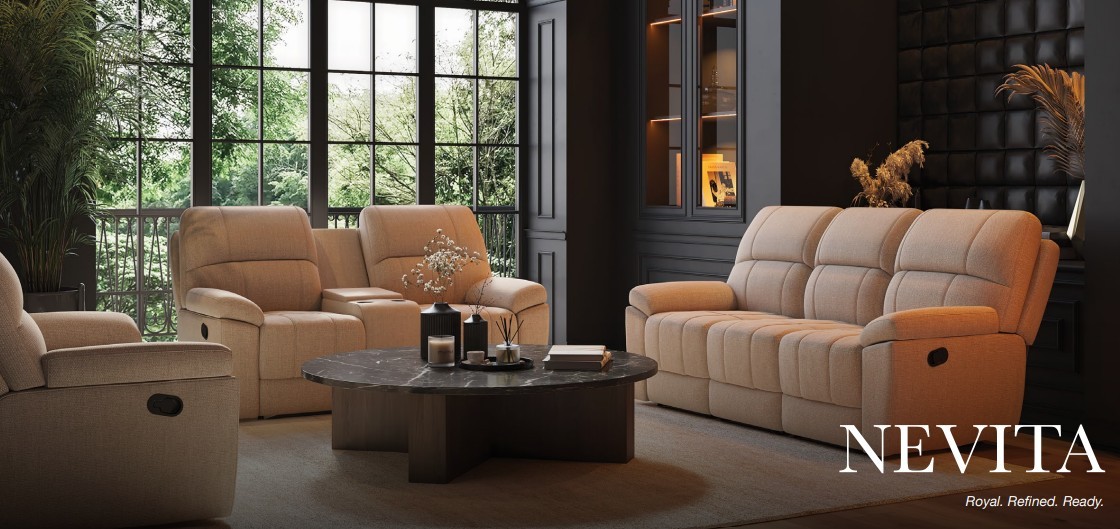 Nevita 2S Recliner w. Console - Beige