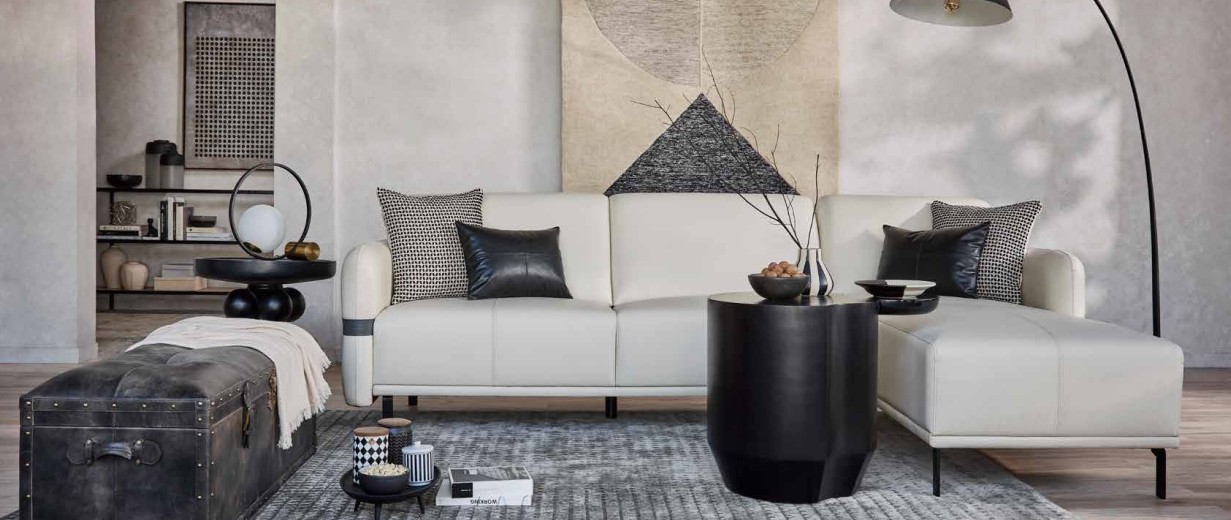 Alroy Sectional Sofa in White Leather