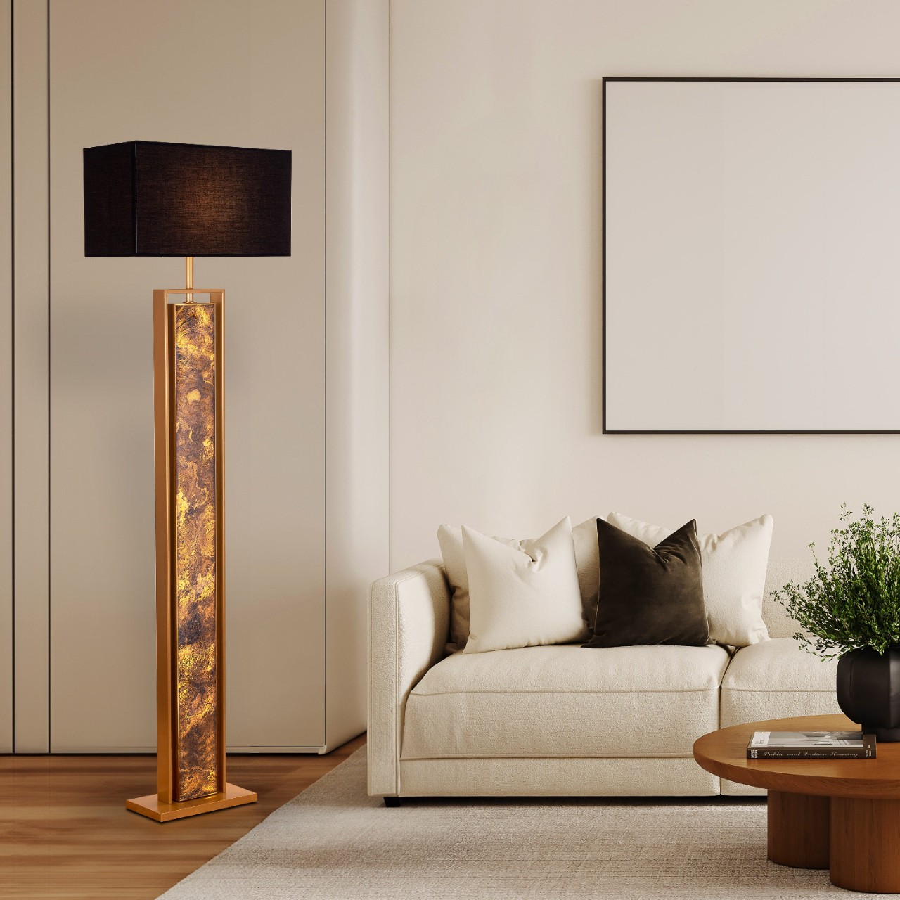 A Date With Slate (Gold) Stone Veneer Floor Lamp