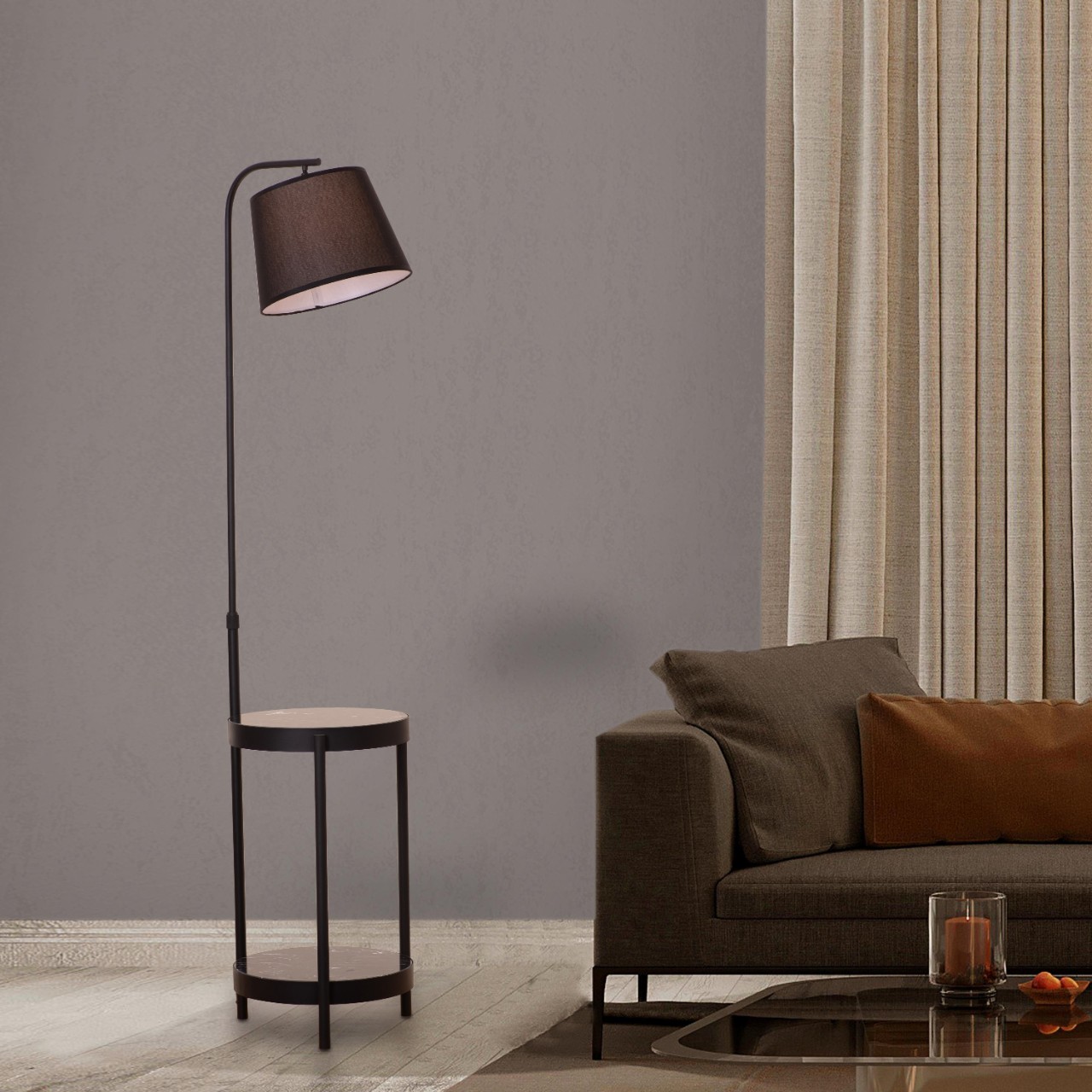 Three Steps Back (Black) Marble Floor Lamp