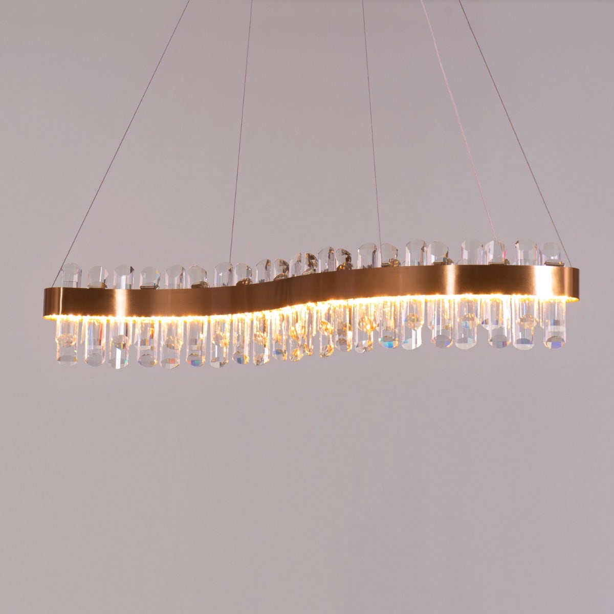 Start From Scratch (Large, Gold, Dimmable LED with Remote Control) Long Crystal Chandelier