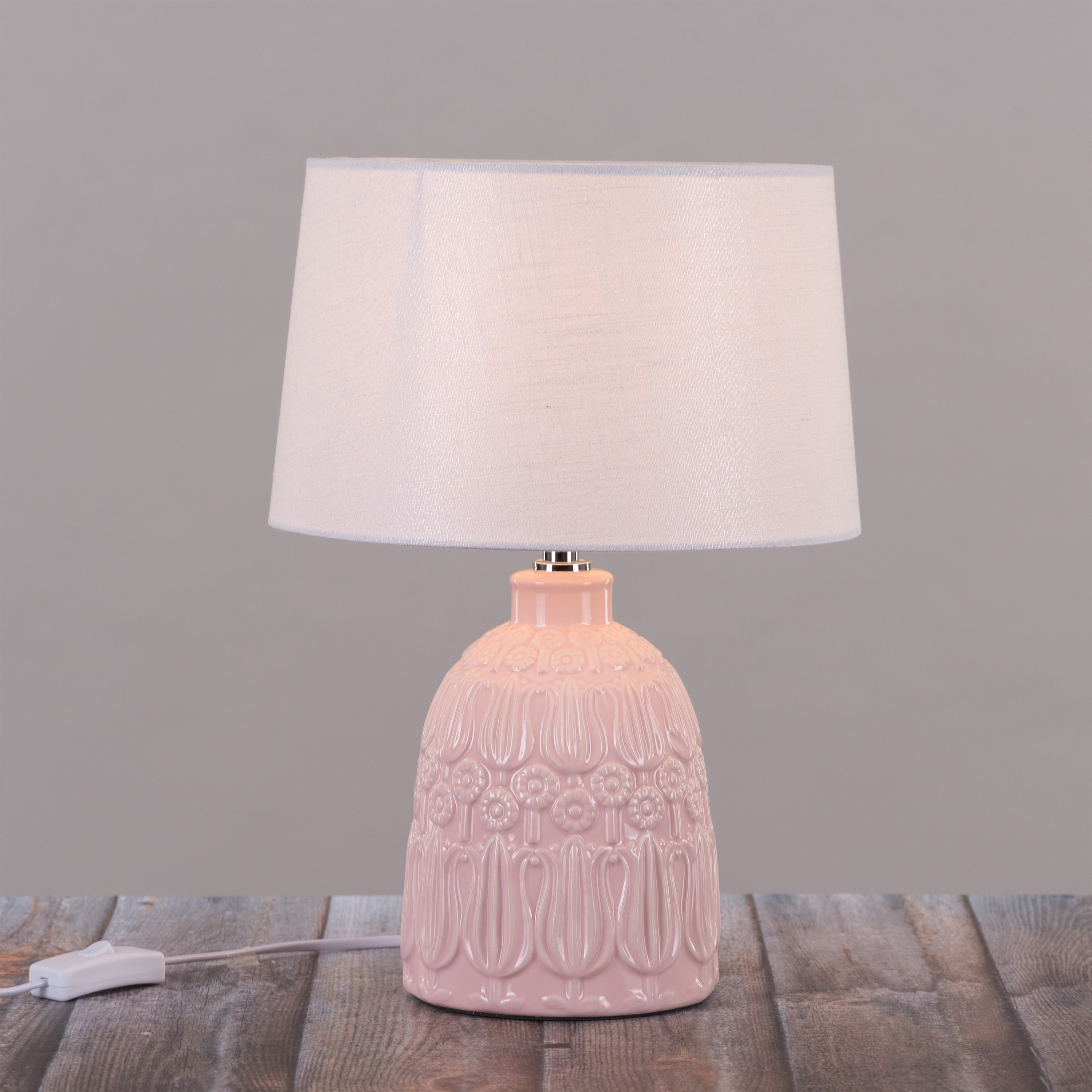 Lampe De Table Vintage Porcelaine Rose – Bords Dorés – Medium – Électrique