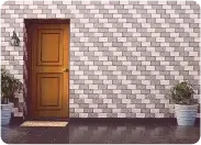 Entrance with a wooden door set in a pink and white patterned wall in Apex Createx texture
