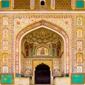 Ornately painted archway of a Rajasthani palace