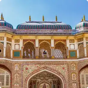 Painted domes and arches of a Rajasthani palace