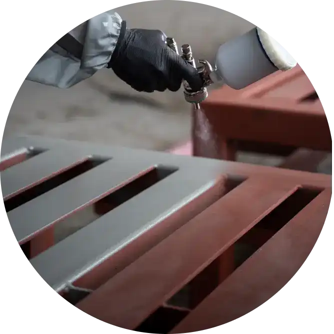 Application of metal primer using a mechanized sprayer. Asian Paints metal and wood primer collection.